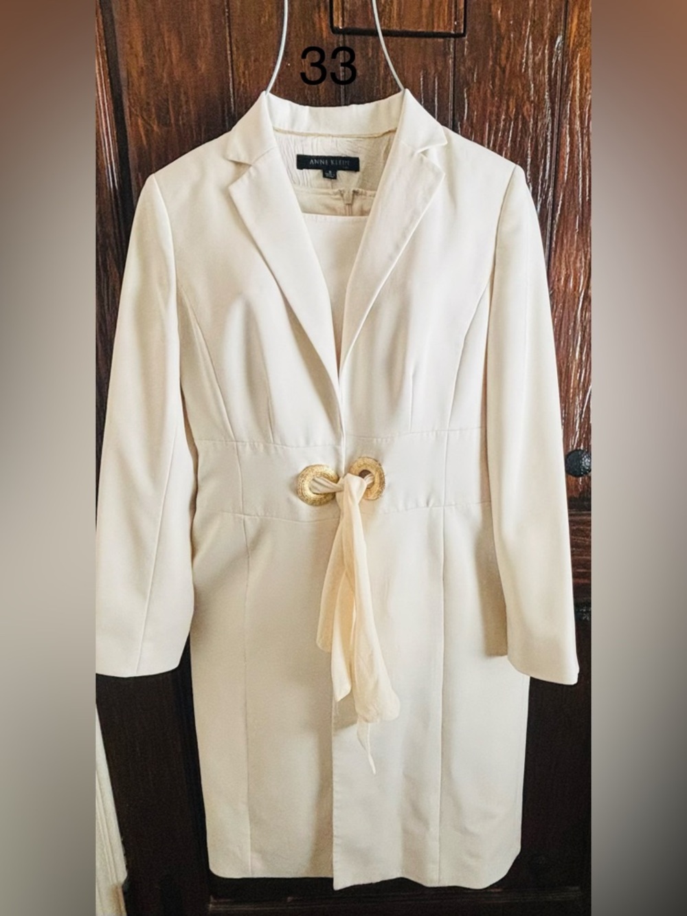 Anne Klein 2 pcs Suit Dress Sleeveless with  Coat  Cream 6 Tailored Chic